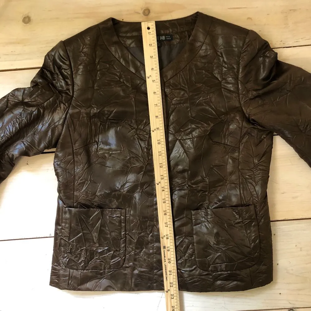 Lafayette 148 New York EUC Women's Brown Vegan Crinkle Leather Dress Blazer 6 - Image 6
