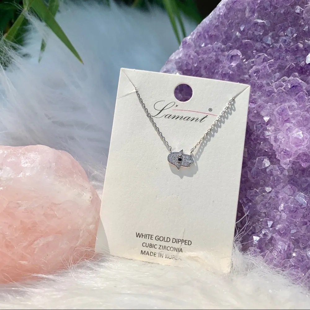 NEW White Gold Dipped Hasma Hand Necklace - Image 3