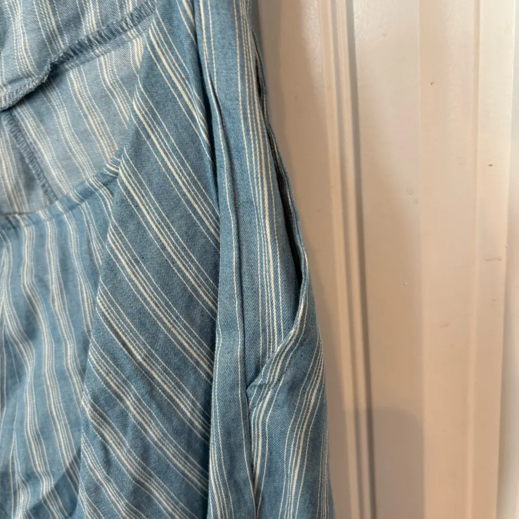 Peach Love‎ California Blue And White Stripe Chambray Romper Size Medium - Image 5