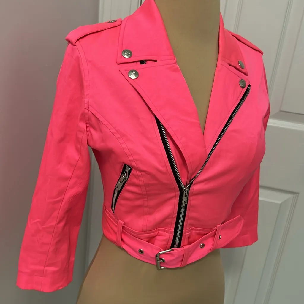 Daanggoodman Tripp NYC Pink Crop Moto Jacket - Image 4