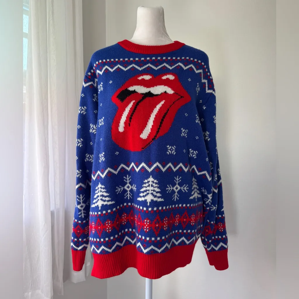 The Rolling Stones Blue, Red & White Unisex Holiday Sweater - Image 7
