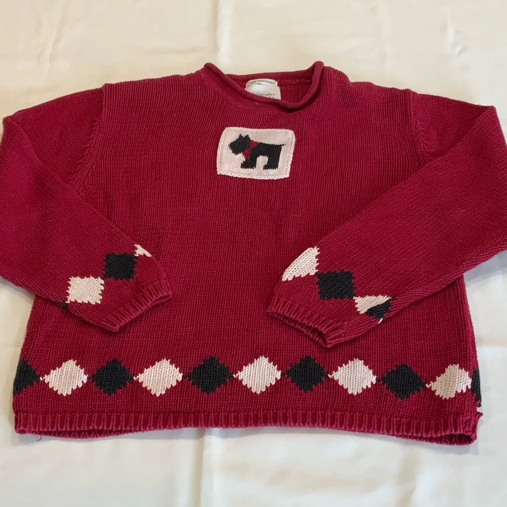Christopher & Banks Scottie Dog Sweater Vintage Red Argyle Knit Preppy - Large - Image 2