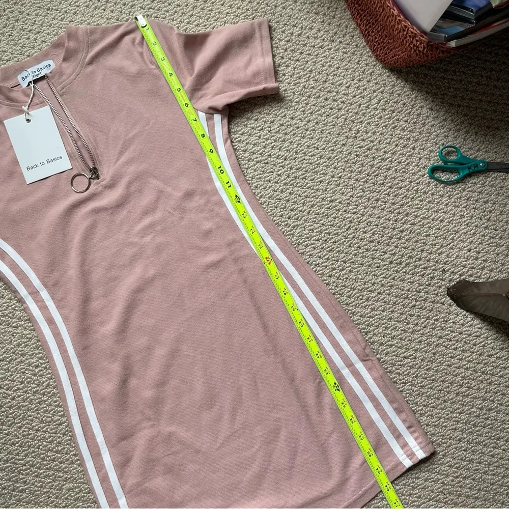 Back to Basics Sporty Chic Striped Blush Pink Mini Dress Small - Image 4