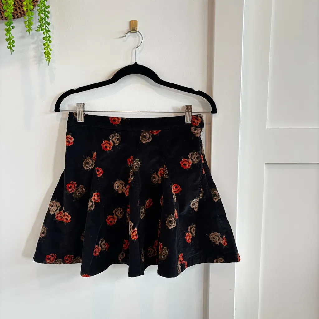 Free People Good Day Sunshine Floral Black Corduroy Mini Skirt Women's Size 4 - Image 2
