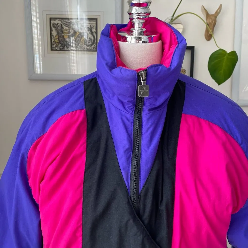 Vintage 80s White Stag Bold Colorblock Ski Winter Jacket Coat L Purple Size L - Image 3