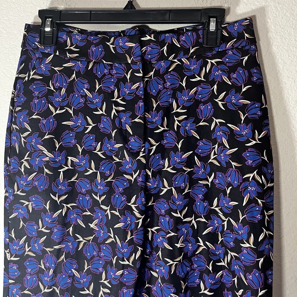 Long Tall Sally Pants Womens Sz 12 Black Blue Floral Work Career Stretch - Image 2