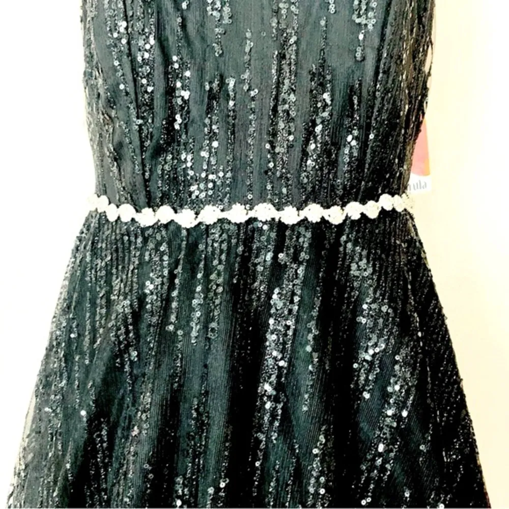 Arula Black & Silver Rhinestones Shimmering Sequin Crystal Mesh Tulle Dress. Size XL - Image 5