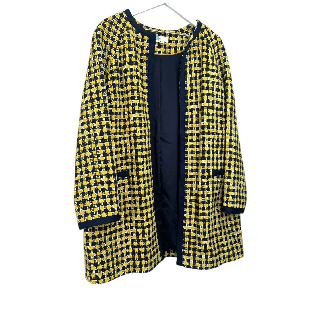 Boden Longline Check Coat Yellow Navy Size 16 - Image 5