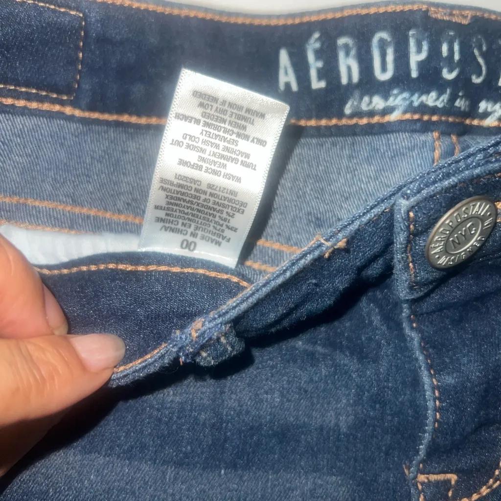 Aeropostale Shorts Womens 00 Blue Denim Jean Ultra Low Rise Mini Micro Midi Y2K - Image 6