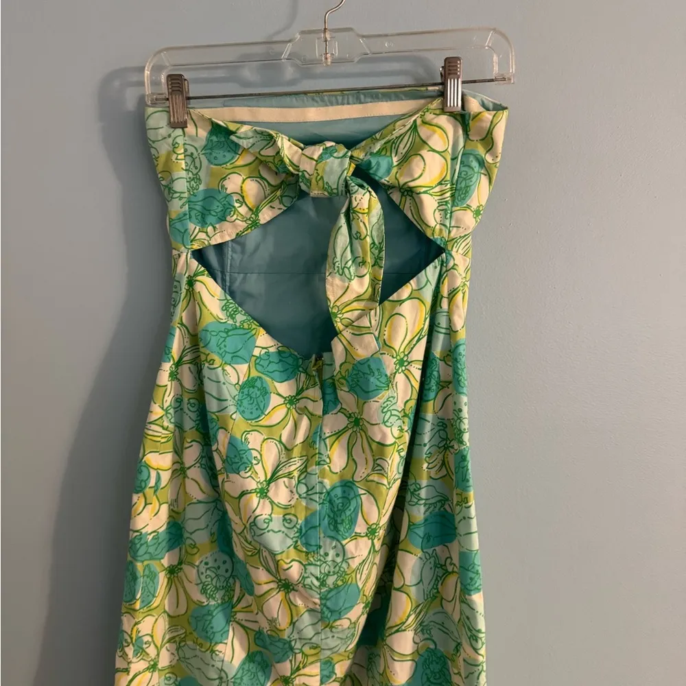 Stunning Lily pulitzer vintage strapless midi dress blue and green size 8 - Image 4