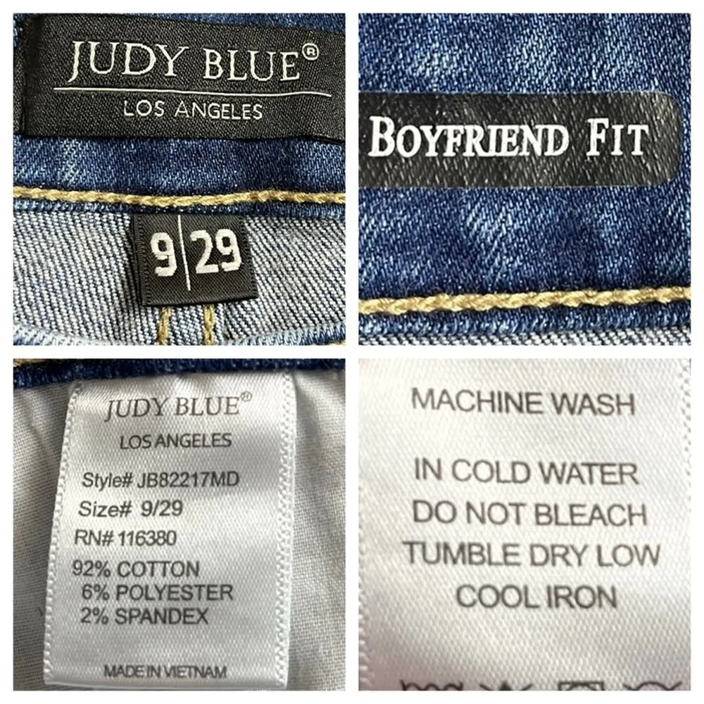 Judy Blue Jeans Boyfriend Fit Dark Wash Distressed Mid Rise Juniors Size 9/29 - Image 6