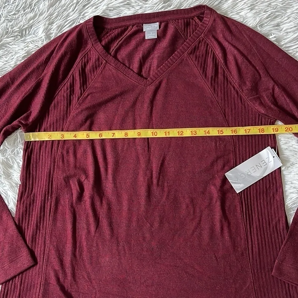 CHICO’S ZENERGY SOFT ESSENTIALS
RIBBED MIXED NECK TUNIC SPICED BORDEAUX sz. 8/10 - Image 4