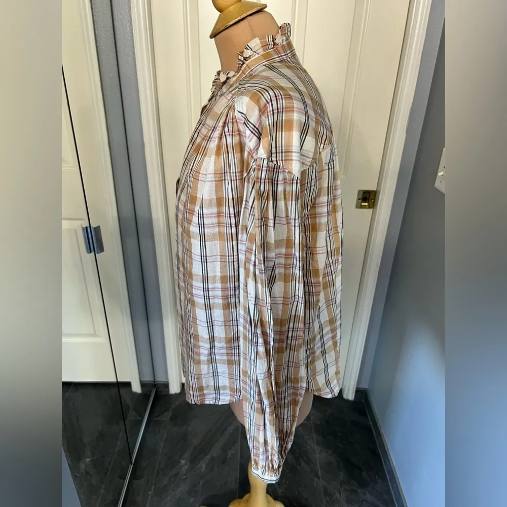 Gap Ruffle Neck Plaid Long Sleeve Button‎ Up Shirt - Image 5