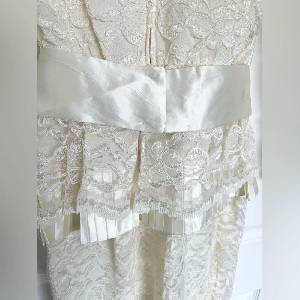 Vintage Cream Lace Dress with Shoulder Pads Size M White Size M - Image 5