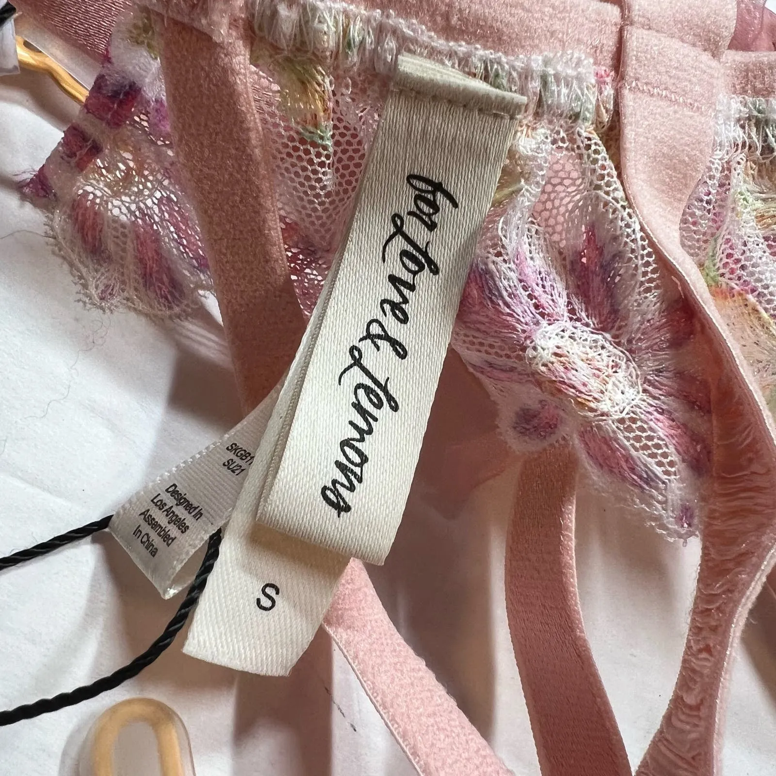 For Love &‎ Lemons Small Pink Bloom Shimmer Cutout Caged Garter New - Image 8