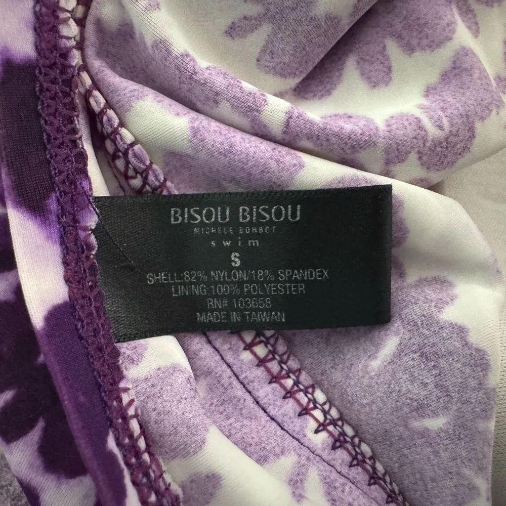 Bisou Bisou Purple Floral Tankini Top SZ S Adjustable Straps - Image 4