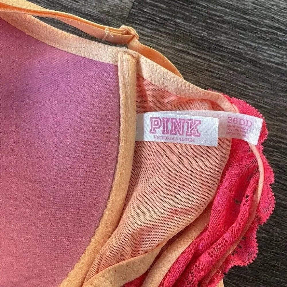 Victoria’s Secret PINK Date Racerback Women’s Push-up Bra Sz 36DD Lace Hot Pink - Image 10