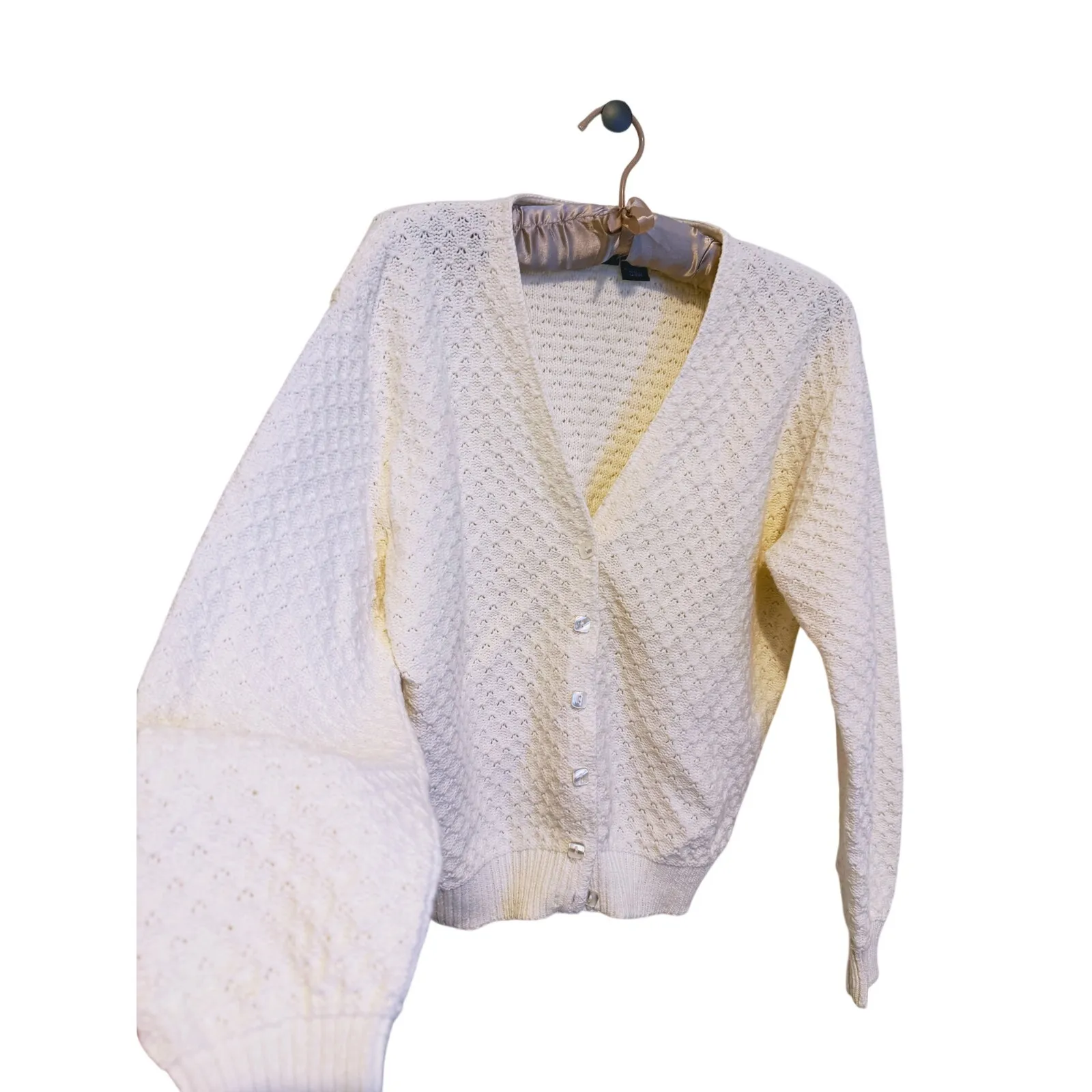 Vintage Liz Sport Cottagecore Knit Cardigan Small Cream Cozy Heritage Preppy - Image 6
