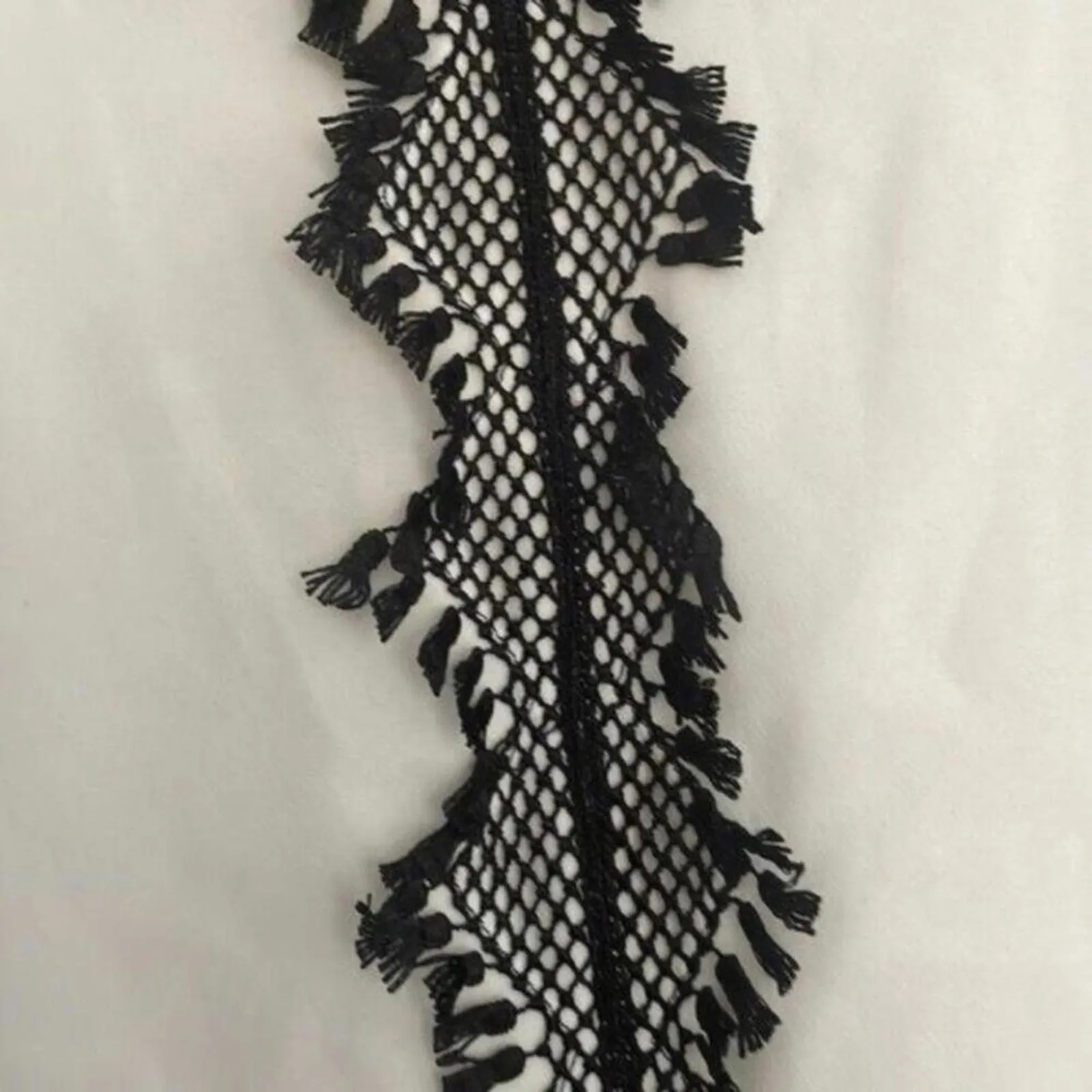 Market & Spruce White Boho Bell Sleeve Black Embroider Trim Coastal Blouse - Image 3