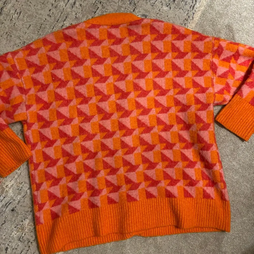 Zara Geometric Print Oversized Cardigan Sweater - Image 5