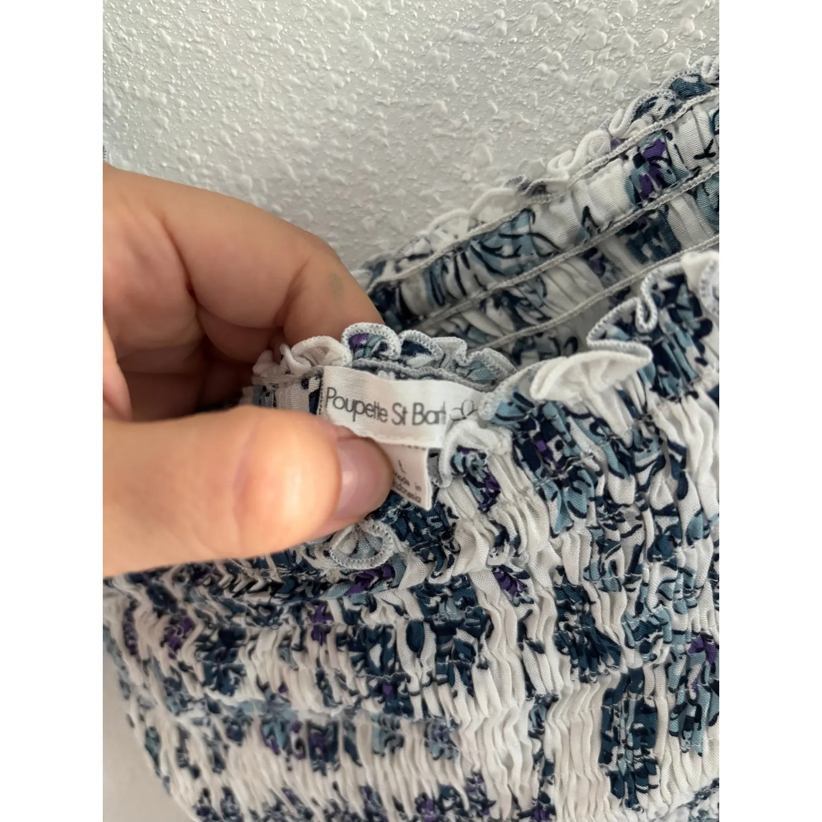 Poupette St Barth Soledad Dress Large Blue‎ Floral Smocked Ruffle Mini Resort Blue - Image 7