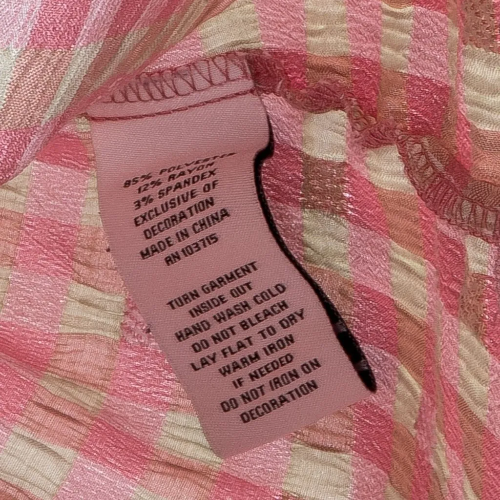 Nanette Lepore Blouse XL Womens Checked Ruffle Sleeveless Tank Pink White - Image 6