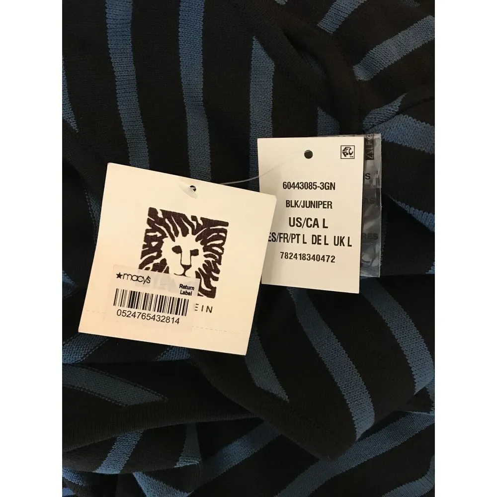 ANNE KLEIN Women's Dress Large Black Juniper Flare Striped V-Neck Sleeveless - Image 9