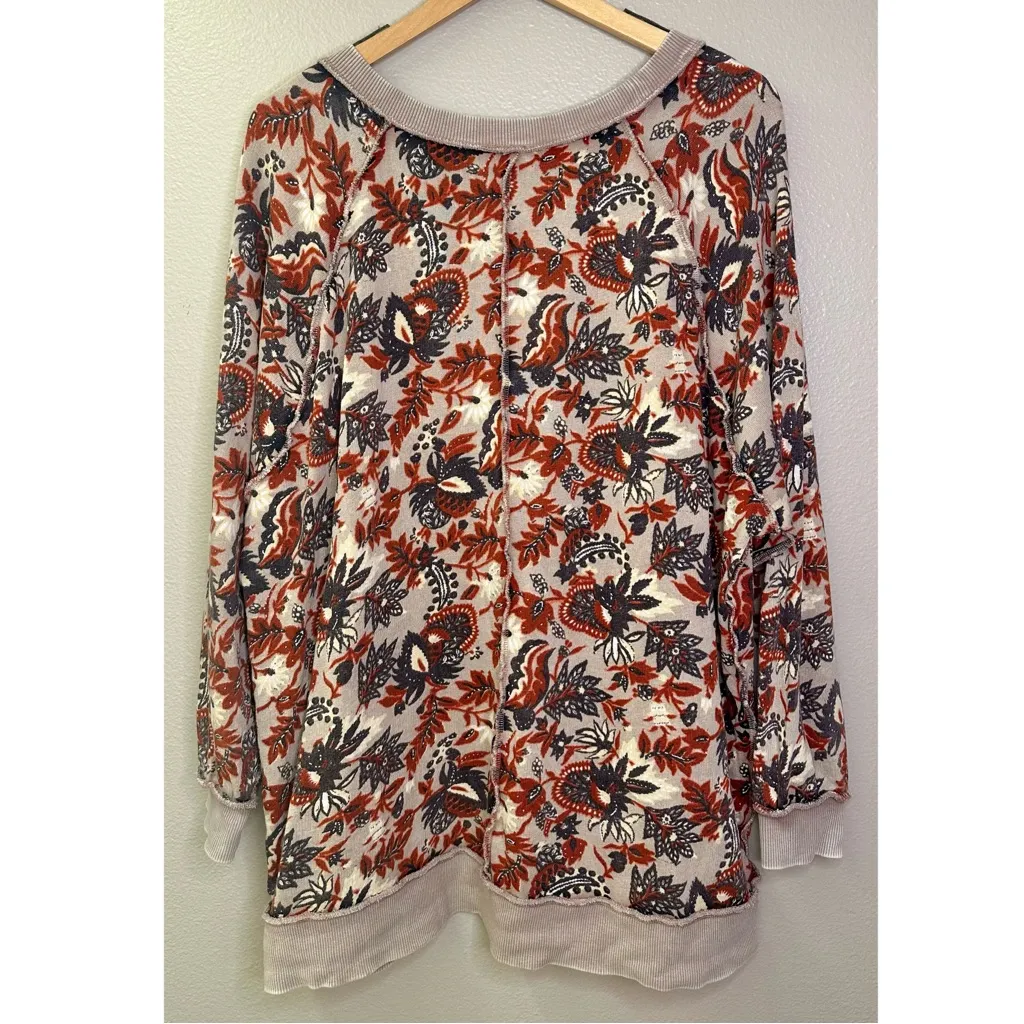 Free People Go On Get Floral Multicolor Oversized Crewneck Sweatshirt Tan Red - Image 3