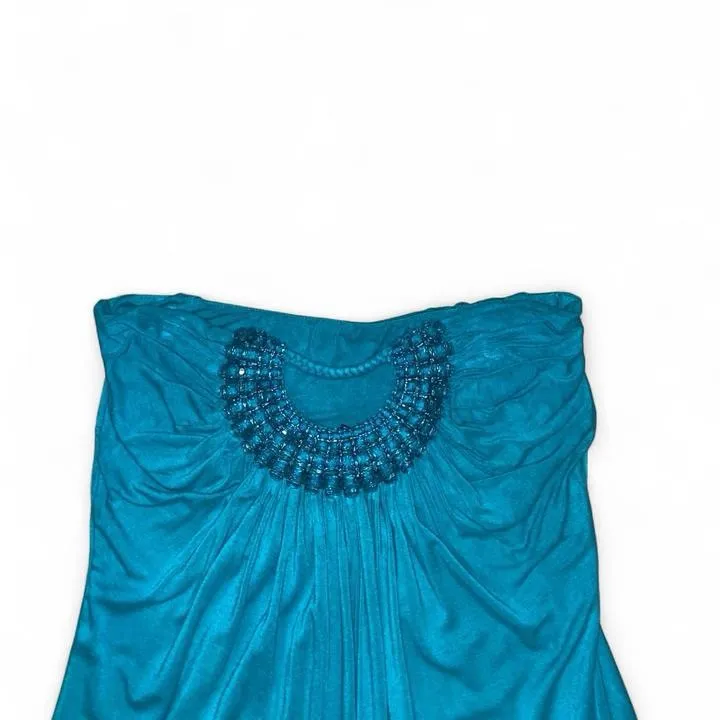 Turquoise y2k strapless dress with beaded neckline Blue Size L - Image 3