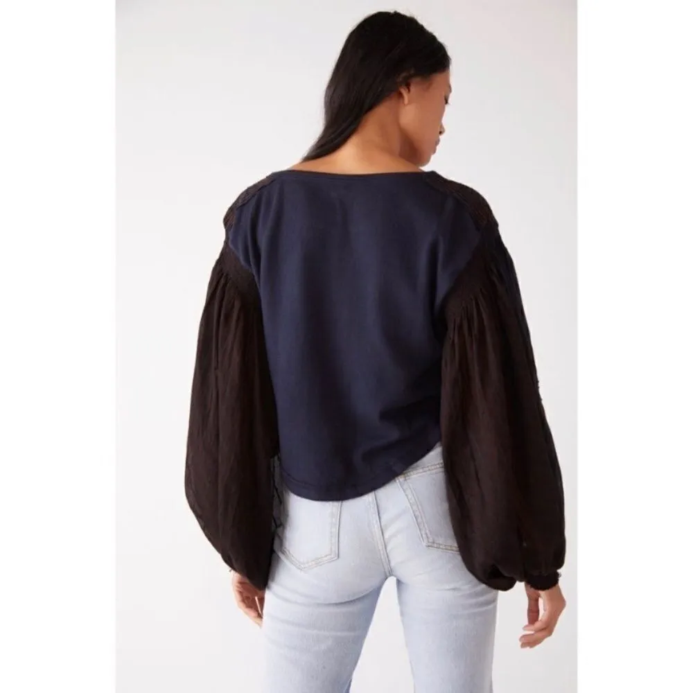 Free People Light Magic Henley in Navy - Image 3