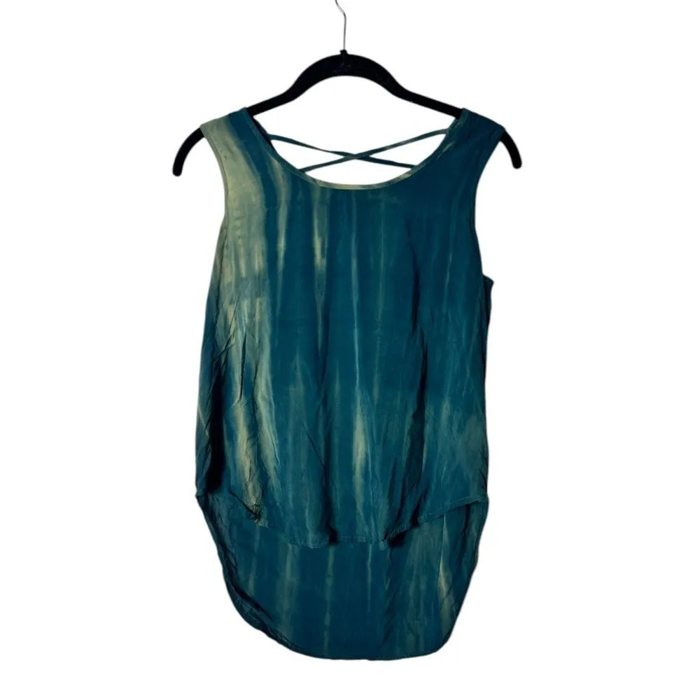 Fifty Street Blue Criss Cross Back Tank Top | Size Small | Rayon Sleeveless Blou - Image 2