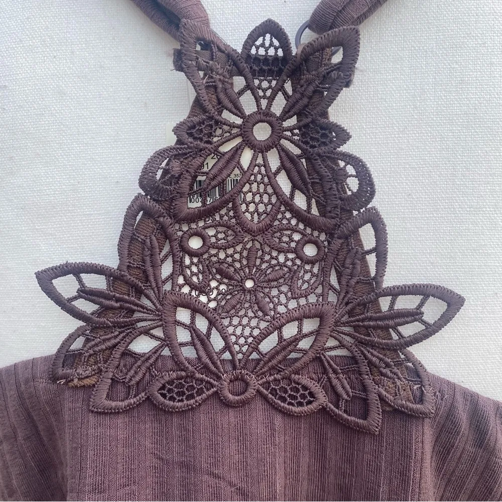 New Aerie Tank/Cami Size Large V Cut Slit Racerback Double Straps Crochet Back - Image 5