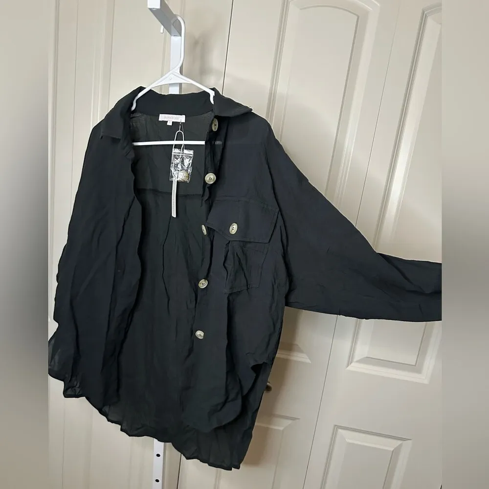 Women's Black Button-Up‎ Jacket - Image 2