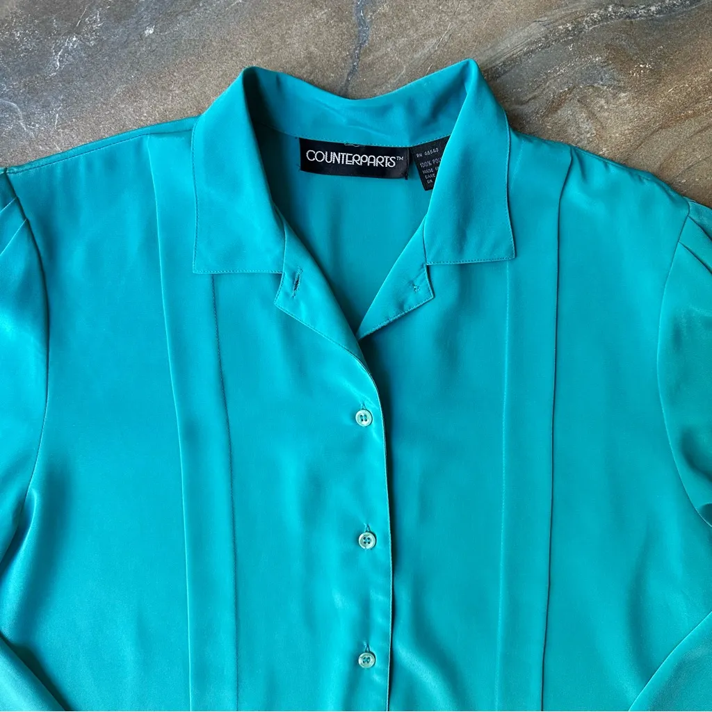 Counterparts Women's Teal Button-Up Blouse Size 8 - Image 2