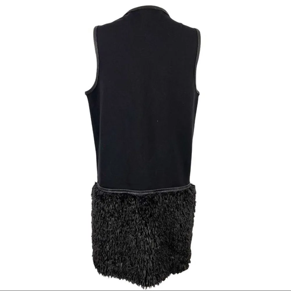 Max Studio Faux Fur Shearling Black Long Vest Duster Jacket Sleeveless Medium - Image 7
