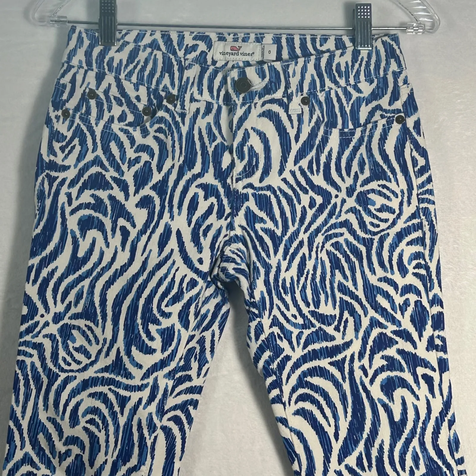 Vineyard Vines Womens Blue White Zebra Print Skinny Jeans Size 0 - Image 6