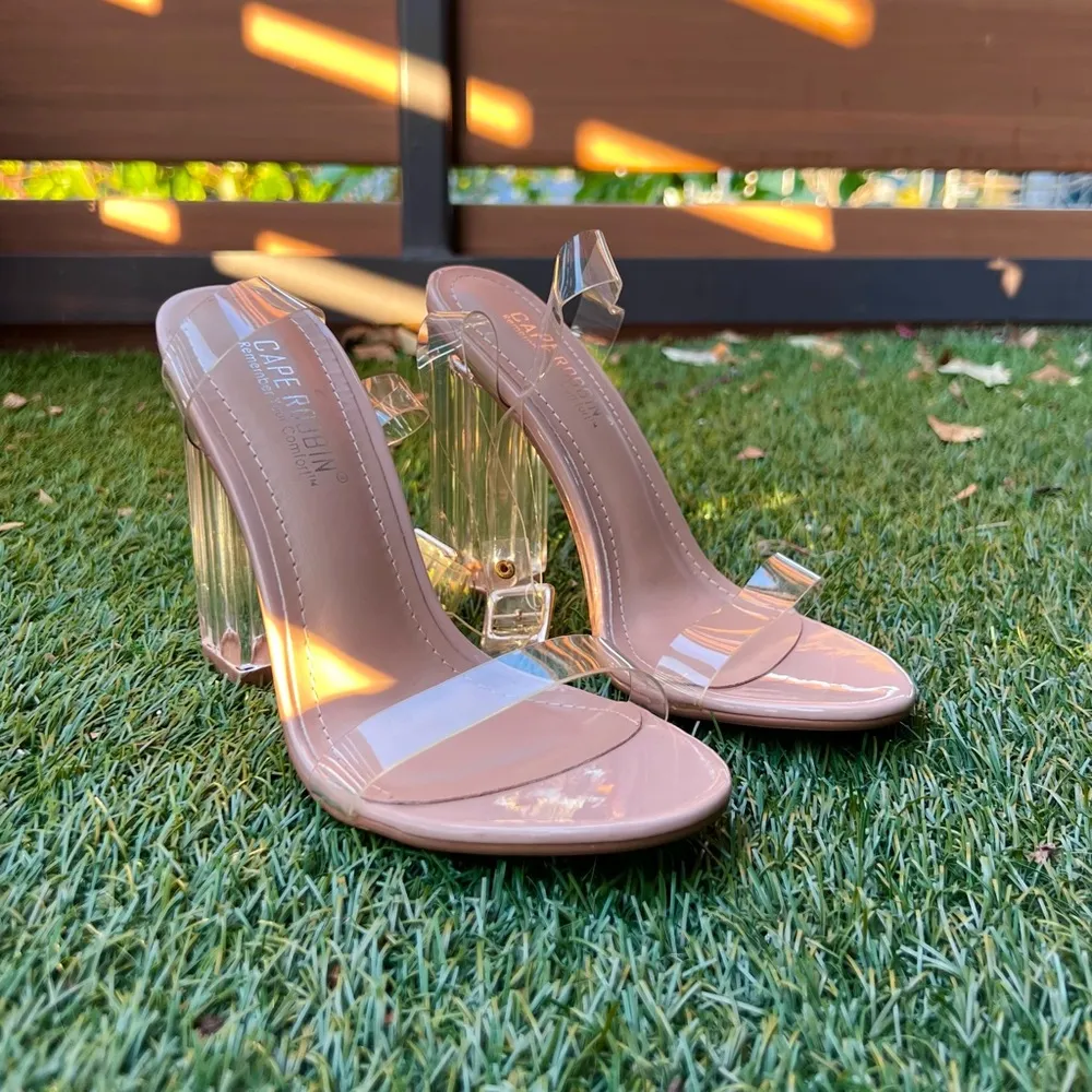 NWOT Cape Robbin Maria-2 Clear Nude Chunky
Block High Heels Open Toes, Size 6 - Image 2