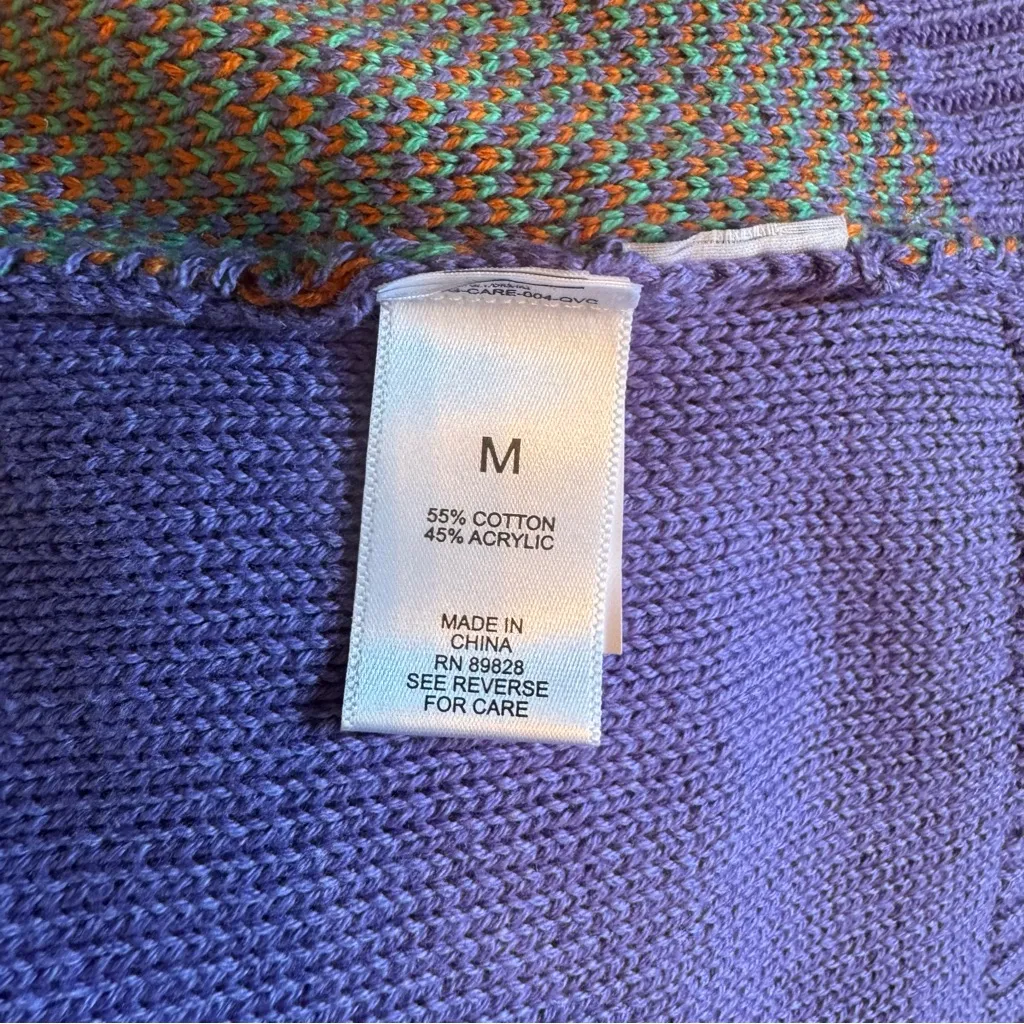 LOGO Lori Goldstein Smiley World Purple Orange Sweater Green Smiley M - Image 8