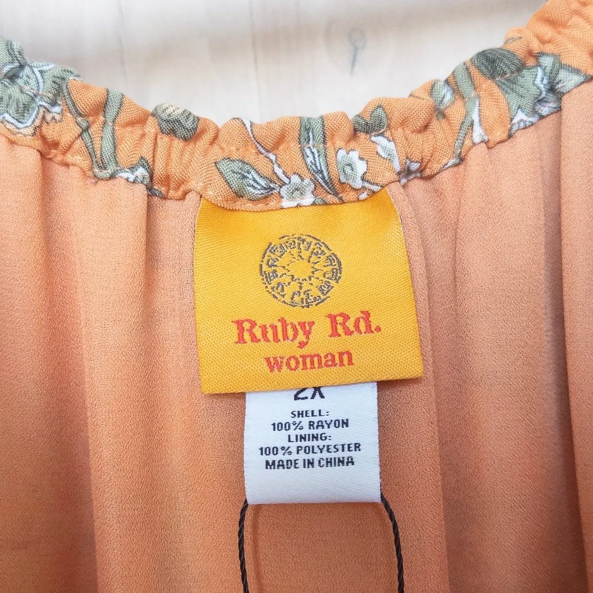 Womens Dress Size 2X Orange Green Floral Bell Sleeve Boho Cottage Prairie Fall - Image 5