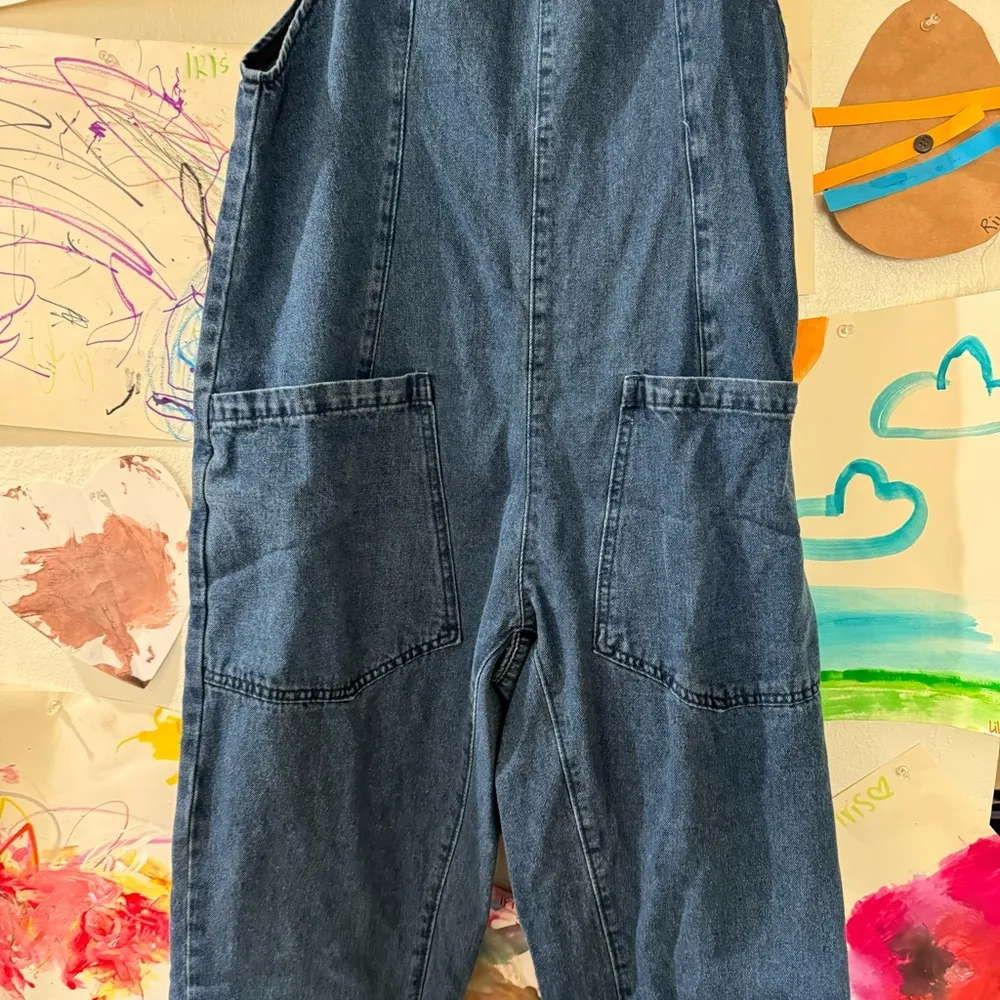 Denim High Roller Pull On Jumpsuit Overalls Baggy Loose Fit Adjustable Straps Blue - Image 8