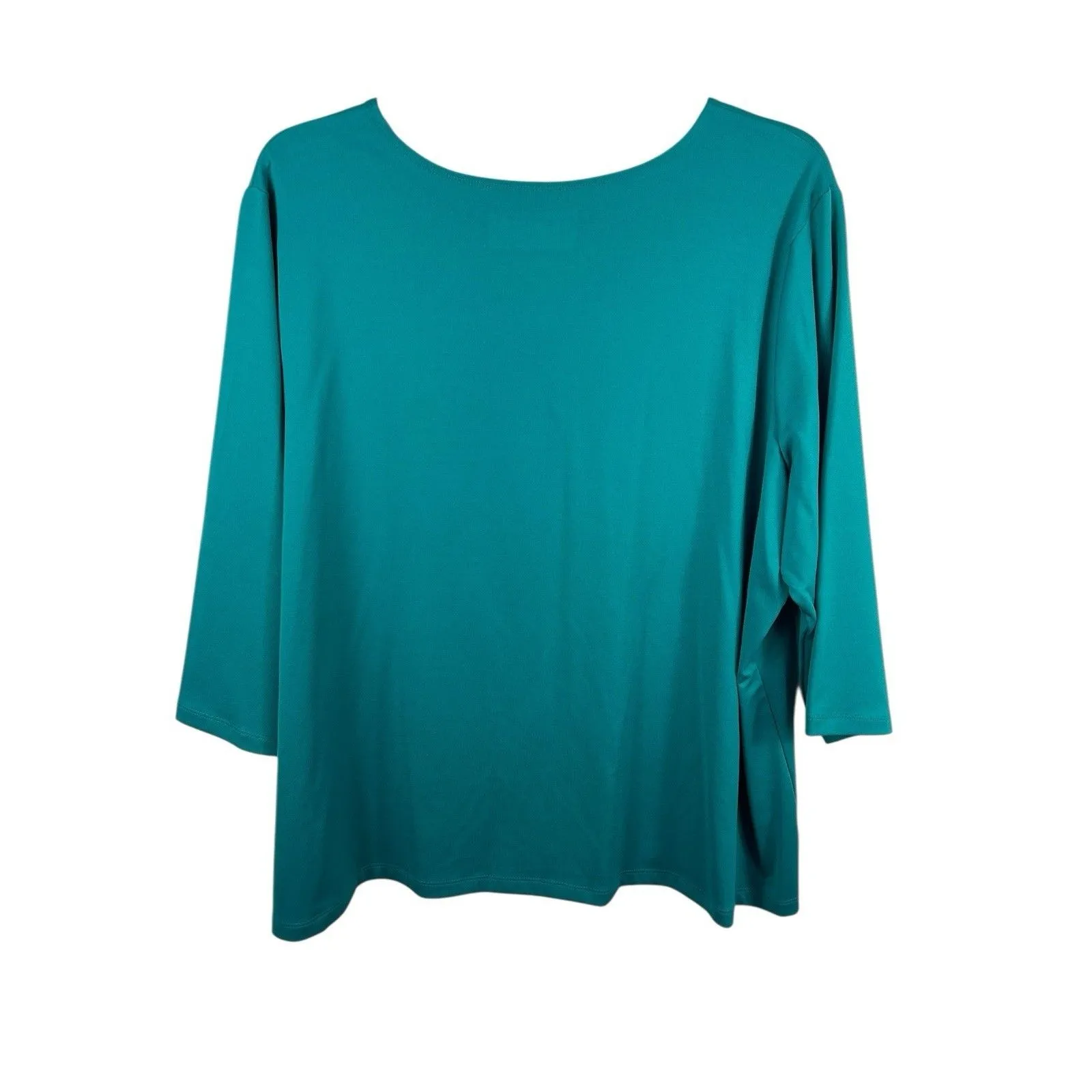 Susan Graver Essentials 3X Aqua Stretchy Knit Top V-Neck 3/4 Sleeve Minimalist - Image 4