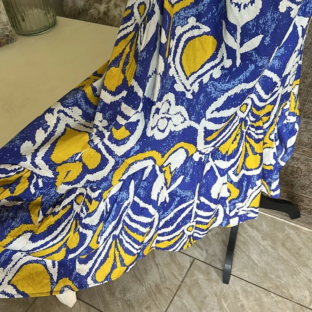 Cleobella Muriel organic cotton boho blue gold Midi maxi Dress In Azores small​​ - Image 5