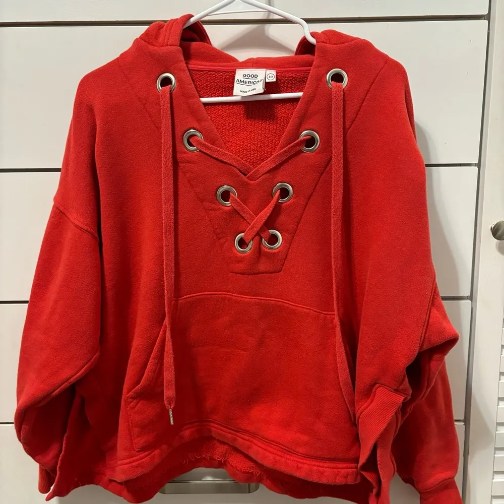 Good American Red Lace Up Sweatshirt - Image 2