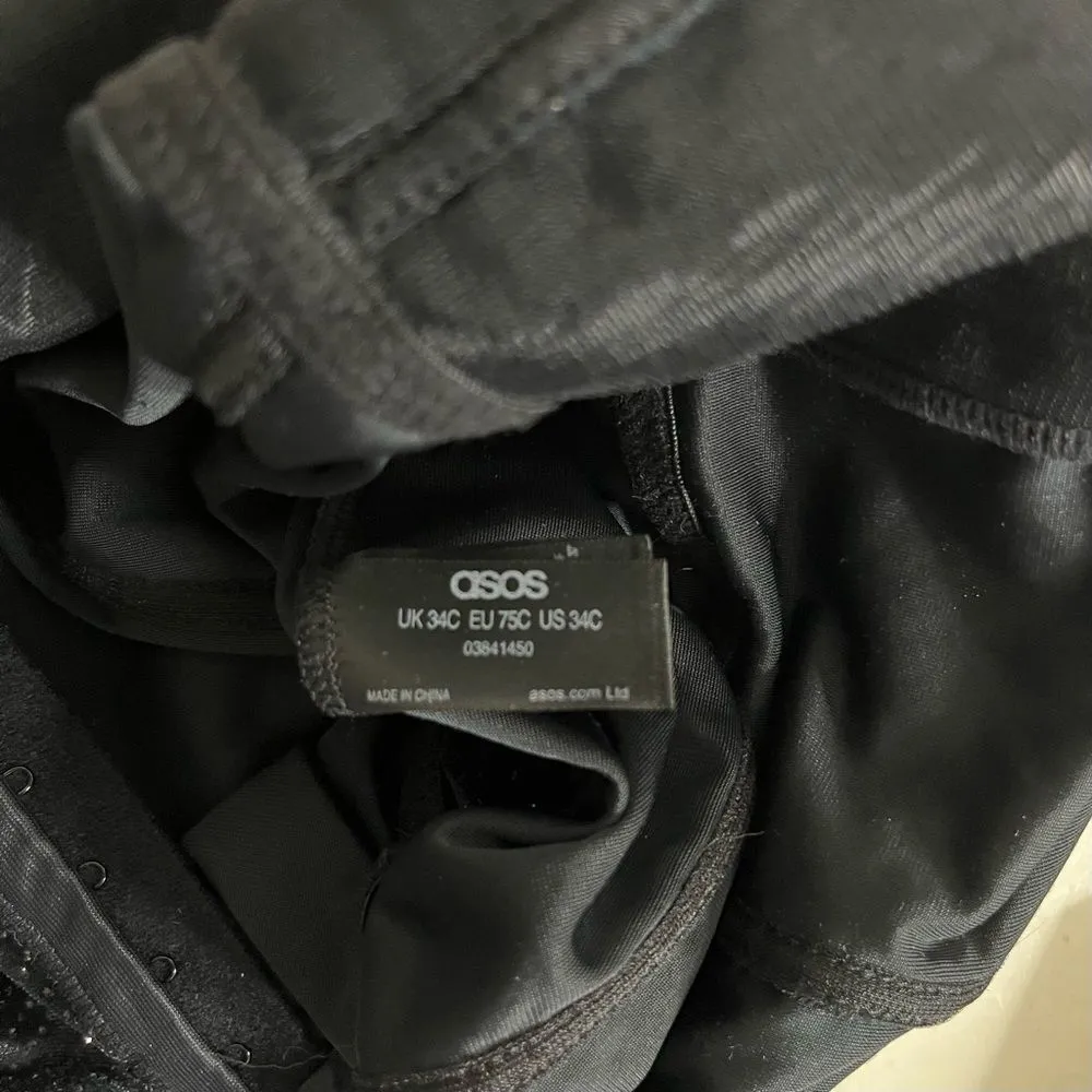 ASOS Navy Bodysuit Sparkly Velvet Lace Strappy Padded Underwire Bra Size 34 C - Image 9