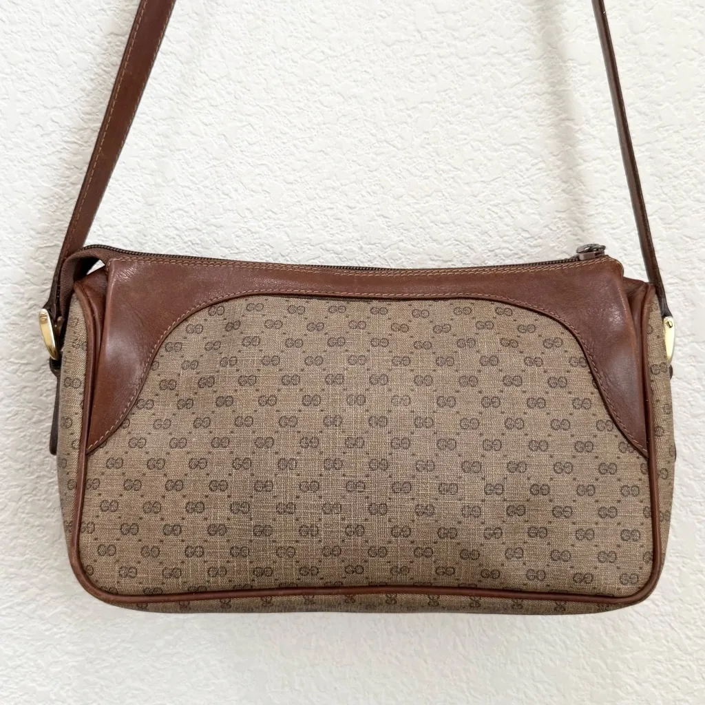Vintage GUCCI Micro GG Supreme PVC Canvas Brown Leather Trim Shoulder Bag - Image 12