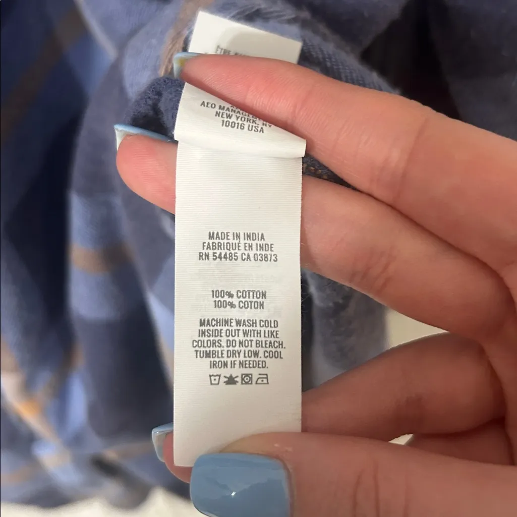 Aerie Womens Anytime Fave Flannel Shirt Button Up Plaid Blue Size Large - Image 7