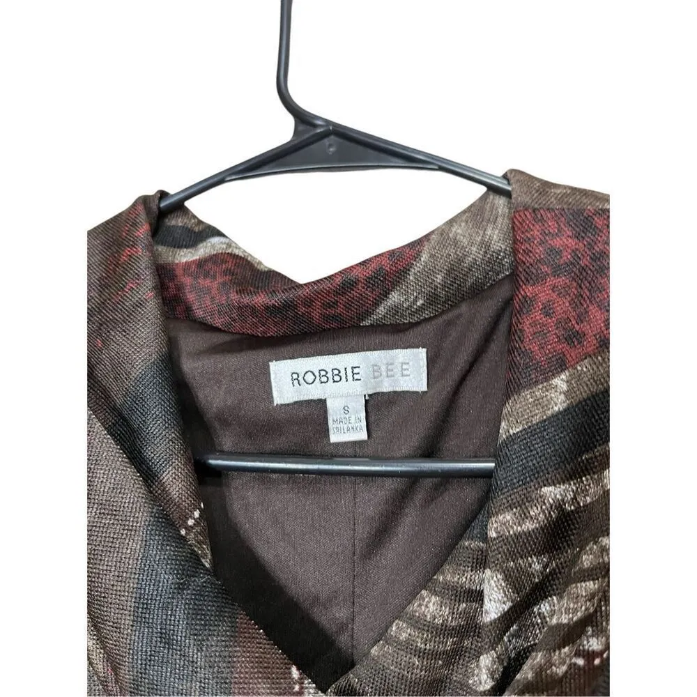Robbie Bee A line Cowl Neck Dress Brown‎ Striped Animal Patch Size S NWT - Image 6