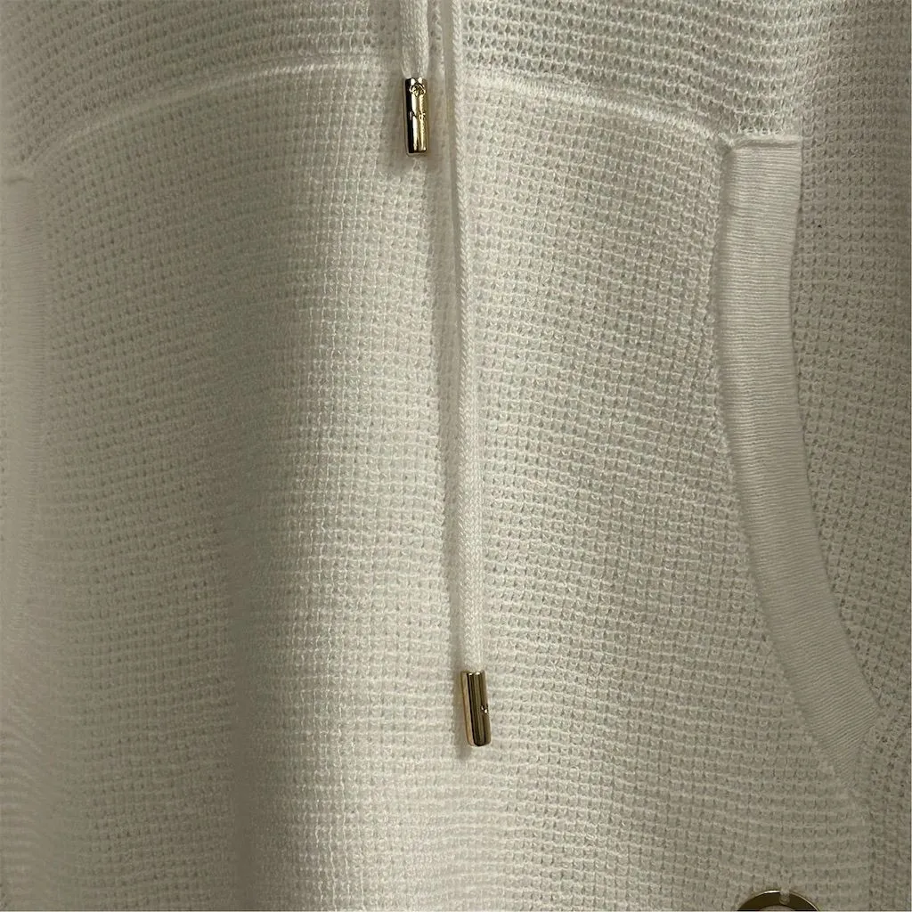 Michael Kors Women's White Ribbed Hoodie Sweater Size M Pullover - Image 4