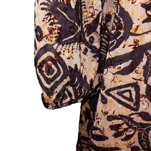 JOIE Coral & Plum Tropical Floral‎ 3/4 Sleeve Tie  Neck Blouse Size Small - Image 4