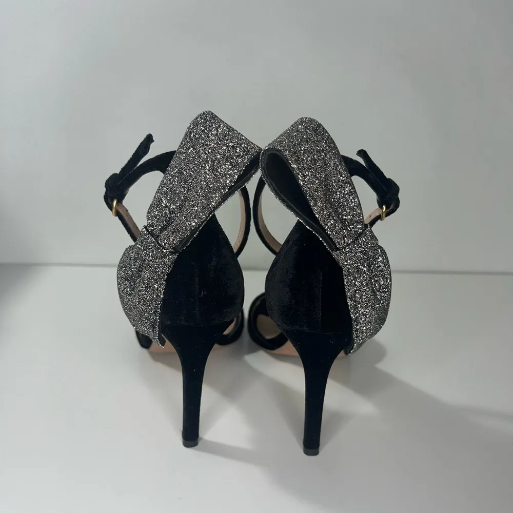 Valentino Garavani Black Velvet Sparkle Bow Strappy Heeled Sandal - Image 10
